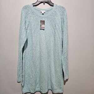 J Jill Canal Blue Seafoam Green Textured Knit Tunic Long Sleeve Sweater Small